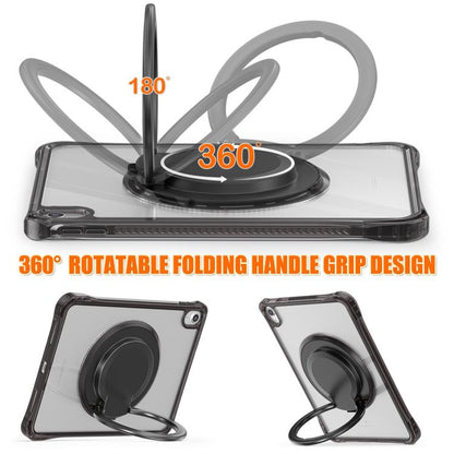 For iPad 2025 / 2022 Rotation Ring Handle TPU Hybrid Clear PC Tablet Case(Black) by bashfashion