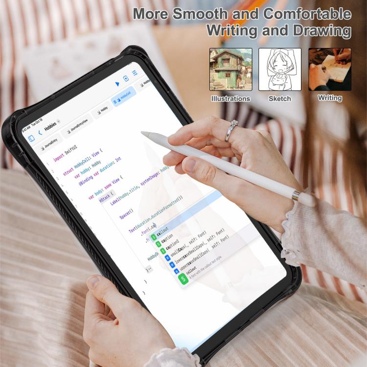 For iPad 2025 / 2022 Rotation Ring Handle TPU Hybrid Clear PC Tablet Case(Black) by bashfashion