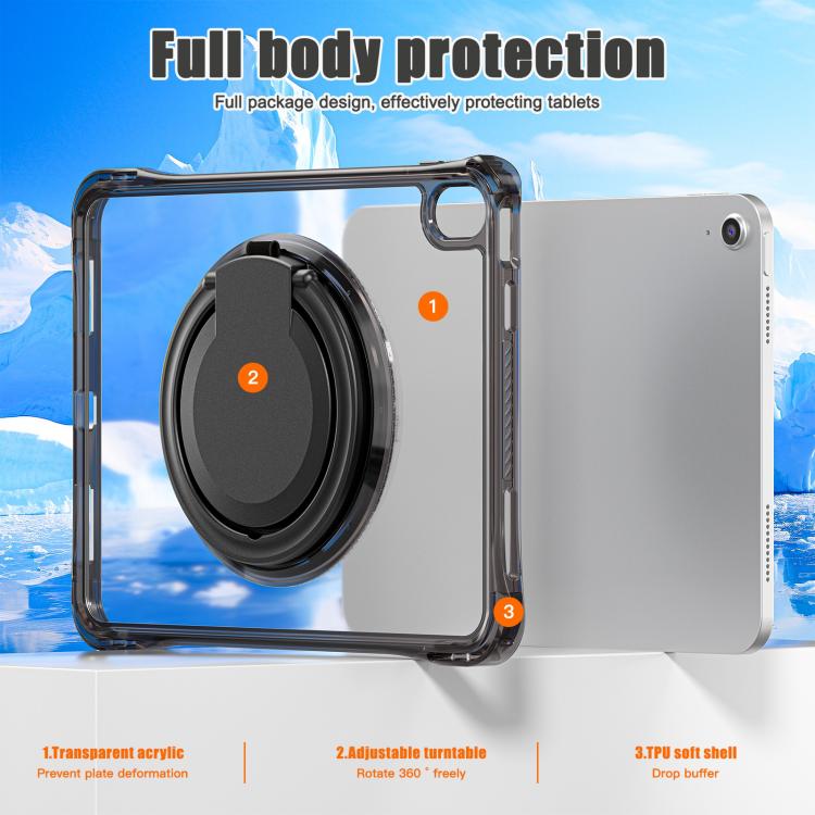 For iPad 2025 / 2022 Rotation Ring Handle TPU Hybrid Clear PC Tablet Case(Black) by bashfashion