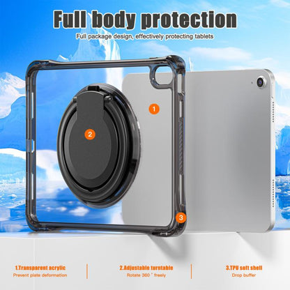 For iPad 2025 / 2022 Rotation Ring Handle TPU Hybrid Clear PC Tablet Case(Black) by bashfashion