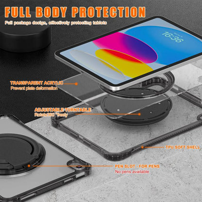 For iPad 2025 / 2022 Rotation Ring Handle TPU Hybrid Clear PC Tablet Case(Black) by bashfashion
