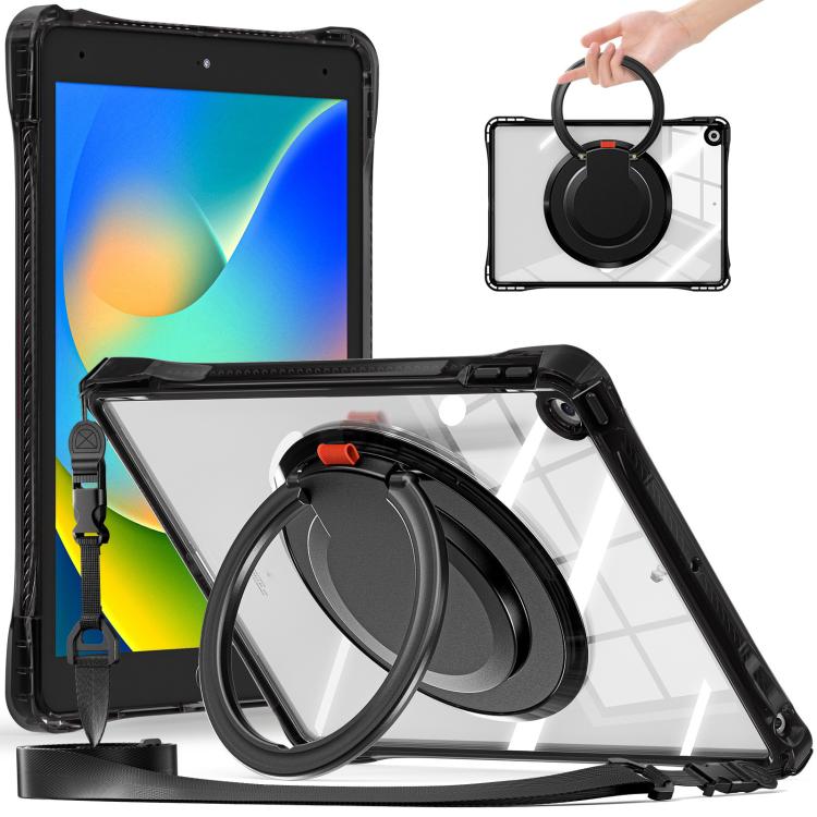For iPad 10.2 2021 / 2020 / 2019 Rotation Ring Handle TPU Hybrid Clear PC Tablet Case(Black) by bashfashion