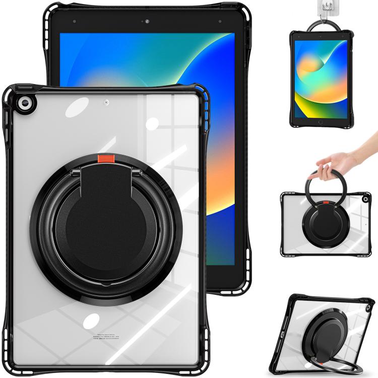 For iPad 10.2 2021 / 2020 / 2019 Rotation Ring Handle TPU Hybrid Clear PC Tablet Case(Black) by bashfashion