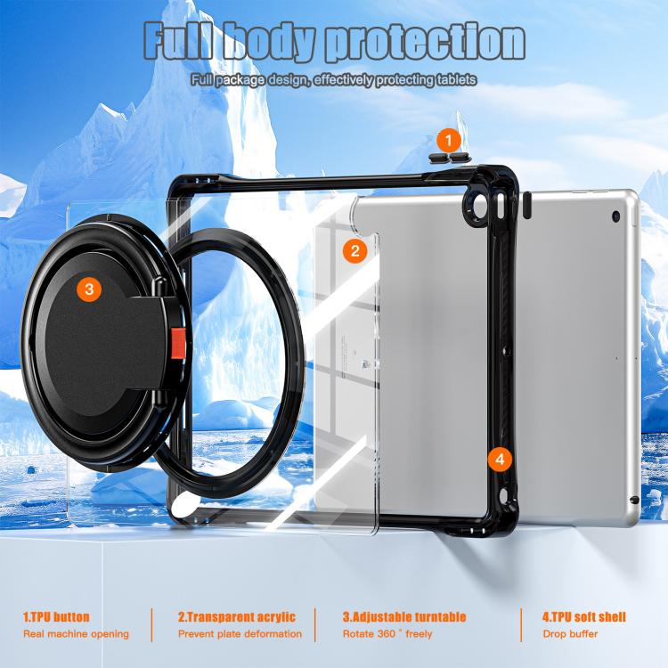 For iPad 10.2 2021 / 2020 / 2019 Rotation Ring Handle TPU Hybrid Clear PC Tablet Case(Black) by bashfashion