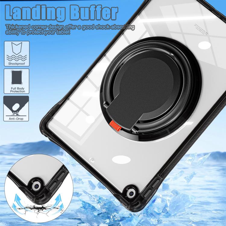 For iPad 10.2 2021 / 2020 / 2019 Rotation Ring Handle TPU Hybrid Clear PC Tablet Case(Black) by bashfashion