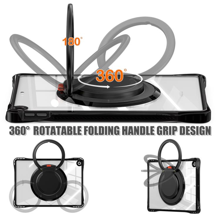 For iPad 10.2 2021 / 2020 / 2019 Rotation Ring Handle TPU Hybrid Clear PC Tablet Case(Black) by bashfashion