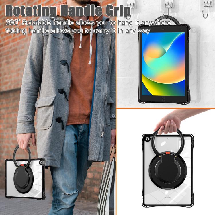 For iPad 10.2 2021 / 2020 / 2019 Rotation Ring Handle TPU Hybrid Clear PC Tablet Case(Black) by bashfashion