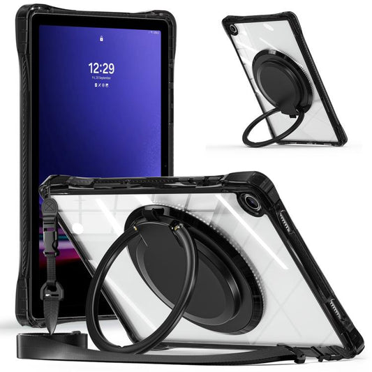 For Samsung Galaxy Tab A9+ Rotation Ring Handle TPU Hybrid Clear PC Tablet Case(Black) by bashfashion