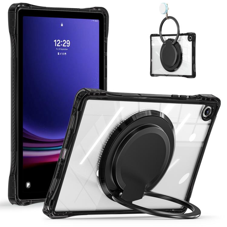 For Samsung Galaxy Tab A9+ Rotation Ring Handle TPU Hybrid Clear PC Tablet Case(Black) by bashfashion