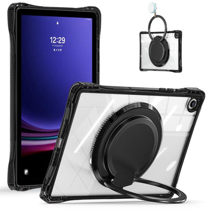 For Samsung Galaxy Tab A9+ Rotation Ring Handle TPU Hybrid Clear PC Tablet Case(Black) by bashfashion