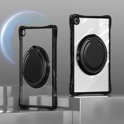 For Samsung Galaxy Tab A9+ Rotation Ring Handle TPU Hybrid Clear PC Tablet Case(Black) by bashfashion