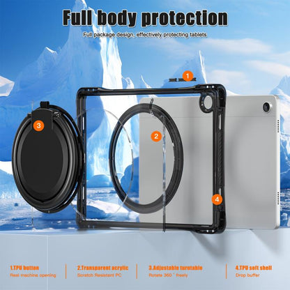 For Samsung Galaxy Tab A9+ Rotation Ring Handle TPU Hybrid Clear PC Tablet Case(Black) by bashfashion