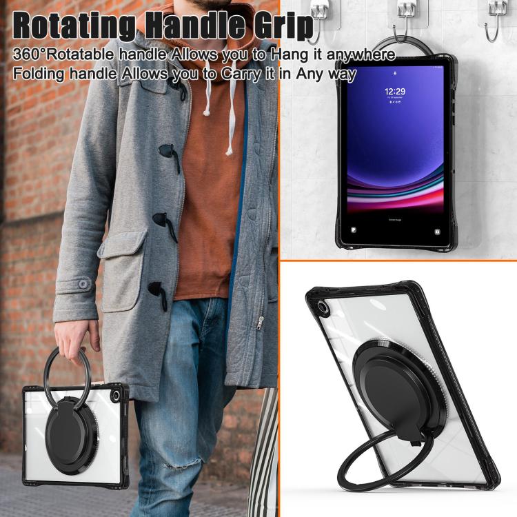 For Samsung Galaxy Tab A9+ Rotation Ring Handle TPU Hybrid Clear PC Tablet Case(Black) by bashfashion
