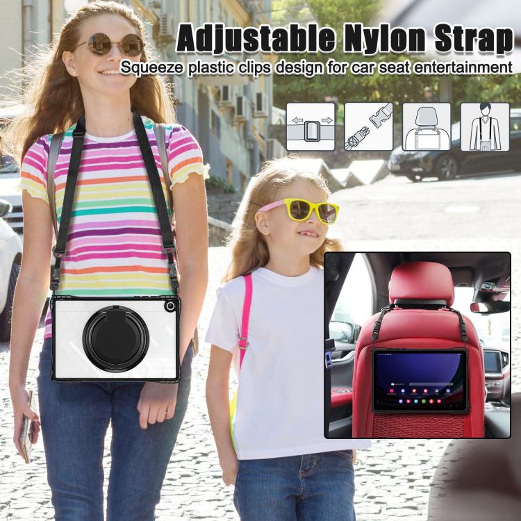 For Samsung Galaxy Tab A9+ Rotation Ring Handle TPU Hybrid Clear PC Tablet Case(Black) by bashfashion