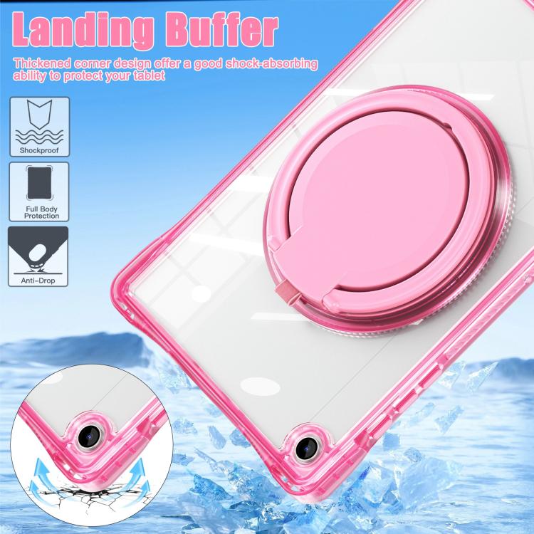 For Samsung Galaxy Tab A9+ Rotation Ring Handle TPU Hybrid Clear PC Tablet Case(Red Rose) by bashfashion