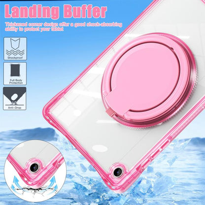 For Samsung Galaxy Tab A9+ Rotation Ring Handle TPU Hybrid Clear PC Tablet Case(Red Rose) by bashfashion