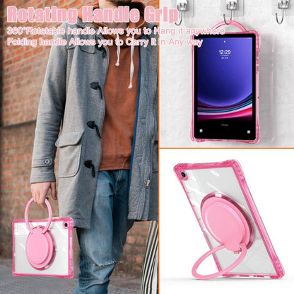 For Samsung Galaxy Tab A9+ Rotation Ring Handle TPU Hybrid Clear PC Tablet Case(Red Rose) by bashfashion