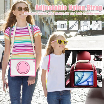 For Samsung Galaxy Tab A9+ Rotation Ring Handle TPU Hybrid Clear PC Tablet Case(Red Rose) by bashfashion