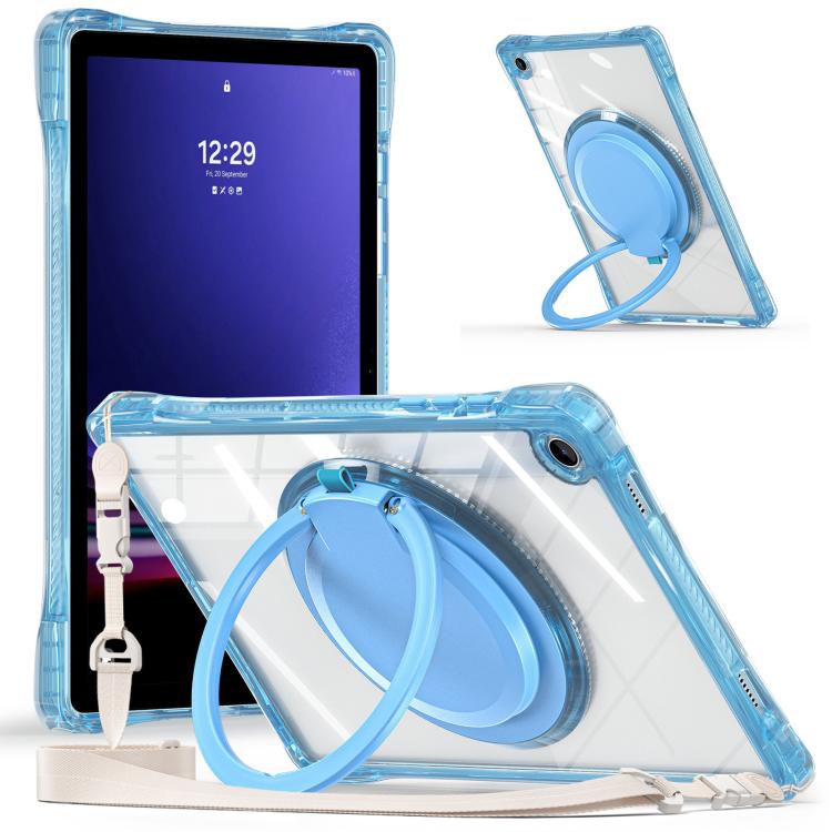 For Samsung Galaxy Tab A9+ Rotation Ring Handle TPU Hybrid Clear PC Tablet Case(Light Blue) by bashfashion