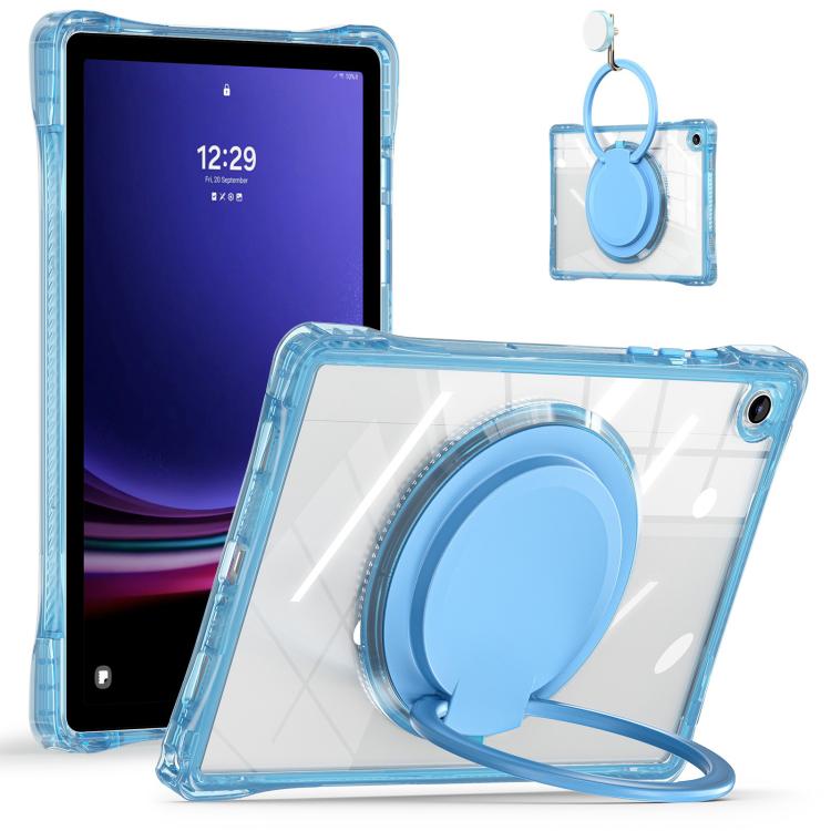 For Samsung Galaxy Tab A9+ Rotation Ring Handle TPU Hybrid Clear PC Tablet Case(Light Blue) by bashfashion