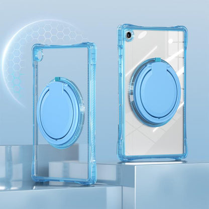 For Samsung Galaxy Tab A9+ Rotation Ring Handle TPU Hybrid Clear PC Tablet Case(Light Blue) by bashfashion