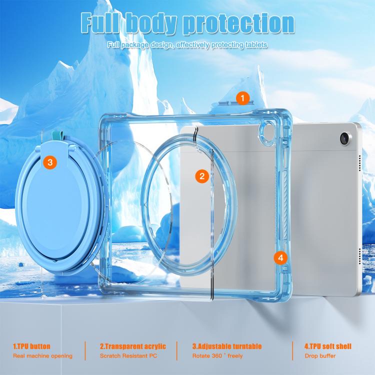 For Samsung Galaxy Tab A9+ Rotation Ring Handle TPU Hybrid Clear PC Tablet Case(Light Blue) by bashfashion