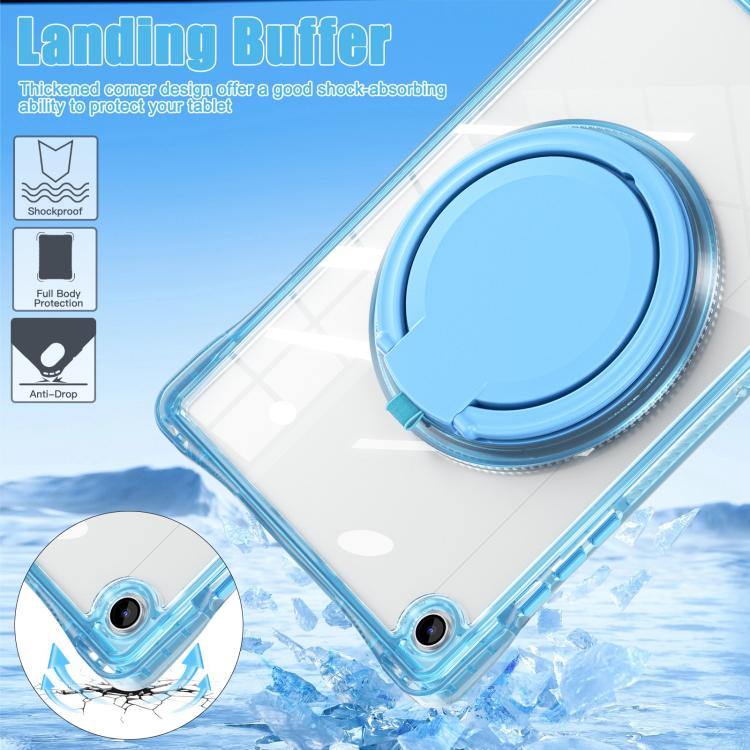 For Samsung Galaxy Tab A9+ Rotation Ring Handle TPU Hybrid Clear PC Tablet Case(Light Blue) by bashfashion