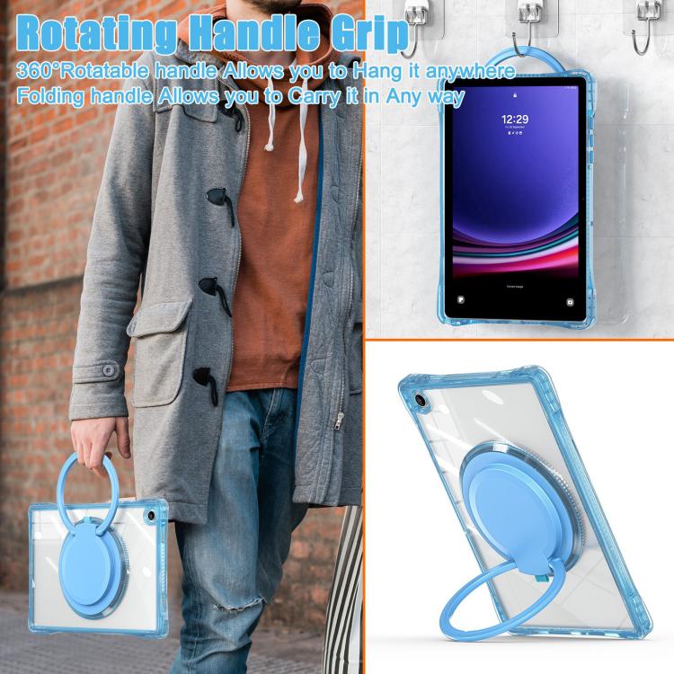 For Samsung Galaxy Tab A9+ Rotation Ring Handle TPU Hybrid Clear PC Tablet Case(Light Blue) by bashfashion