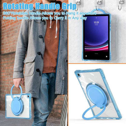 For Samsung Galaxy Tab A9+ Rotation Ring Handle TPU Hybrid Clear PC Tablet Case(Light Blue) by bashfashion