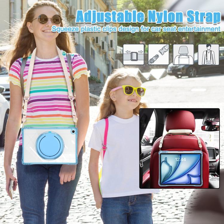 For Samsung Galaxy Tab A9+ Rotation Ring Handle TPU Hybrid Clear PC Tablet Case(Light Blue) by bashfashion