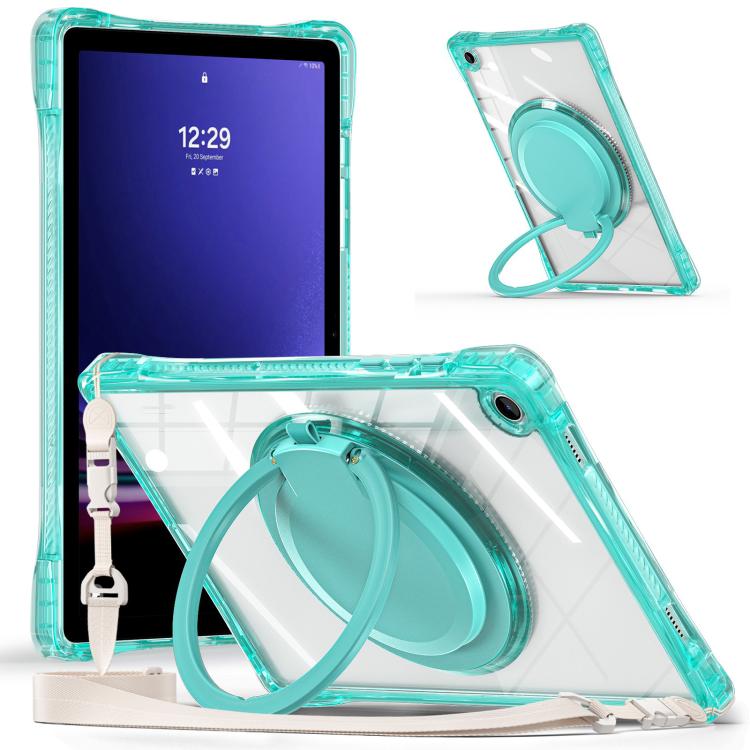 For Samsung Galaxy Tab A9+ Rotation Ring Handle TPU Hybrid Clear PC Tablet Case(Light Green) by bashfashion