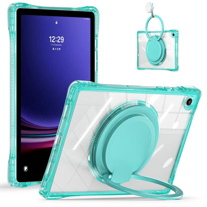 For Samsung Galaxy Tab A9+ Rotation Ring Handle TPU Hybrid Clear PC Tablet Case(Light Green) by bashfashion