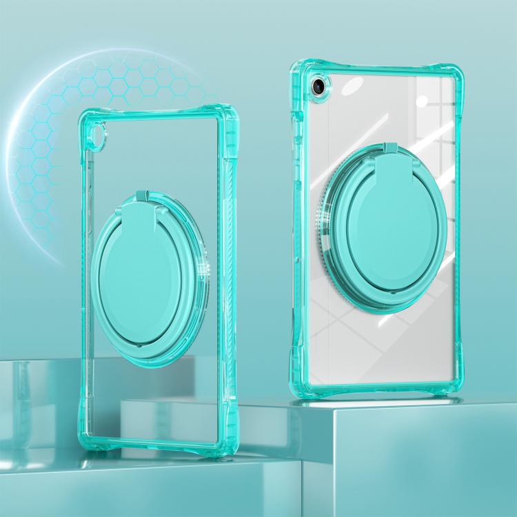 For Samsung Galaxy Tab A9+ Rotation Ring Handle TPU Hybrid Clear PC Tablet Case(Light Green) by bashfashion