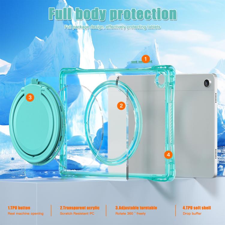 For Samsung Galaxy Tab A9+ Rotation Ring Handle TPU Hybrid Clear PC Tablet Case(Light Green) by bashfashion