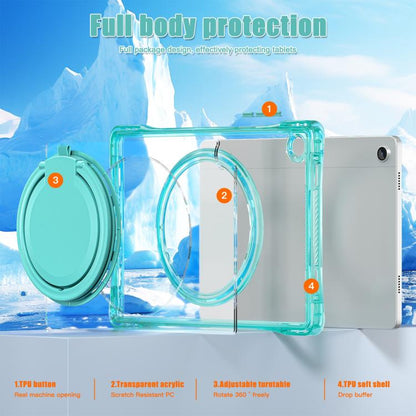 For Samsung Galaxy Tab A9+ Rotation Ring Handle TPU Hybrid Clear PC Tablet Case(Light Green) by bashfashion