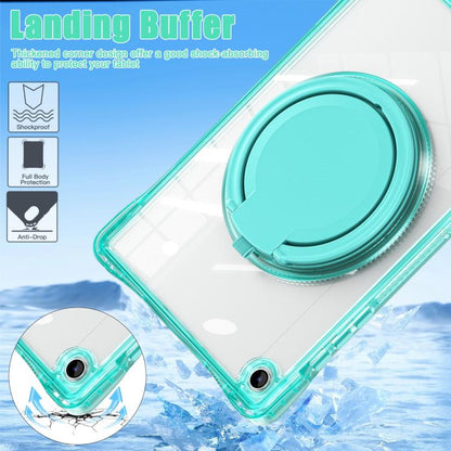 For Samsung Galaxy Tab A9+ Rotation Ring Handle TPU Hybrid Clear PC Tablet Case(Light Green) by bashfashion