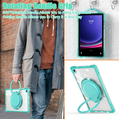 For Samsung Galaxy Tab A9+ Rotation Ring Handle TPU Hybrid Clear PC Tablet Case(Light Green) by bashfashion