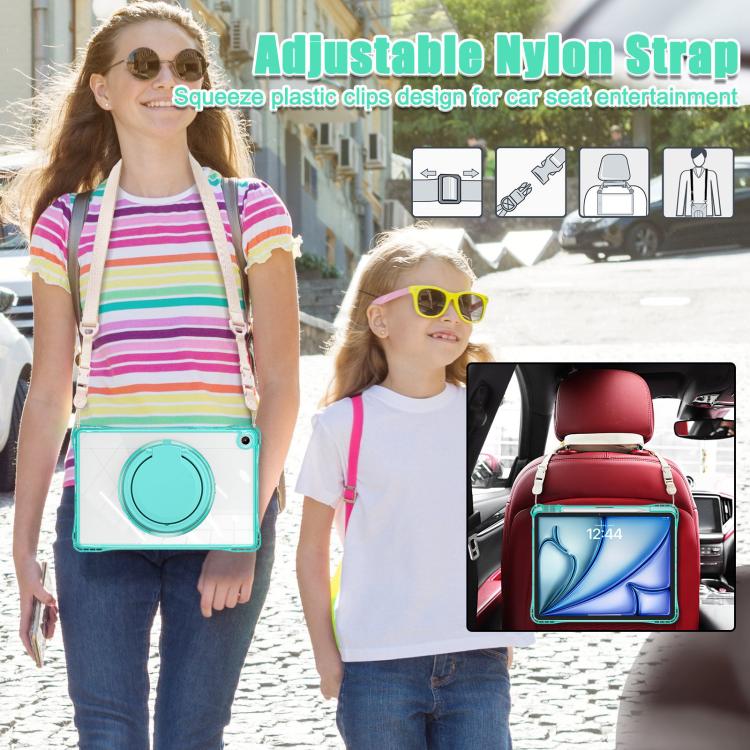 For Samsung Galaxy Tab A9+ Rotation Ring Handle TPU Hybrid Clear PC Tablet Case(Light Green) by bashfashion