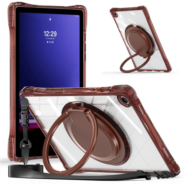 For Samsung Galaxy Tab A9+ Rotation Ring Handle TPU Hybrid Clear PC Tablet Case(Chocolate) by bashfashion