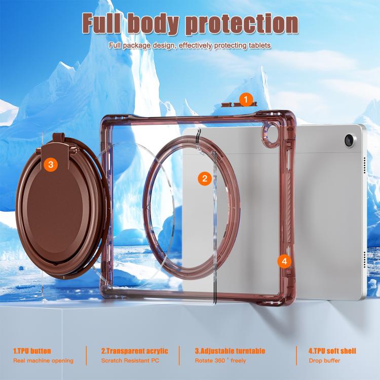 For Samsung Galaxy Tab A9+ Rotation Ring Handle TPU Hybrid Clear PC Tablet Case(Chocolate) by bashfashion