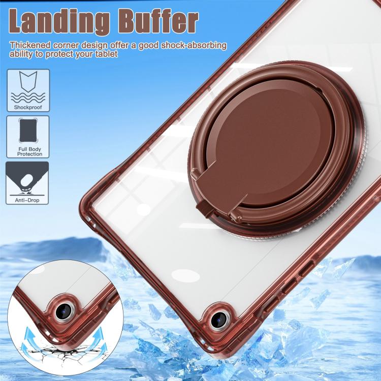 For Samsung Galaxy Tab A9+ Rotation Ring Handle TPU Hybrid Clear PC Tablet Case(Chocolate) by bashfashion