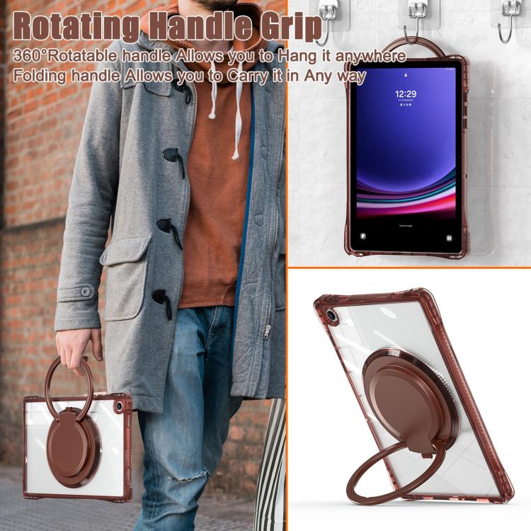 For Samsung Galaxy Tab A9+ Rotation Ring Handle TPU Hybrid Clear PC Tablet Case(Chocolate) by bashfashion