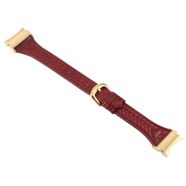 For Samsung Galaxy Watch 7 Metal Connector Heart-Shaped Embossed Leather Quick Release Watch Band(Wine Red) by bashfashion