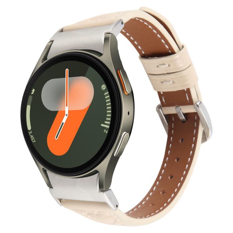 For Samsung Galaxy Watch 7 Metal Connector Heart-Shaped Embossed Leather Quick Release Watch Band(Apricot) by bashfashion