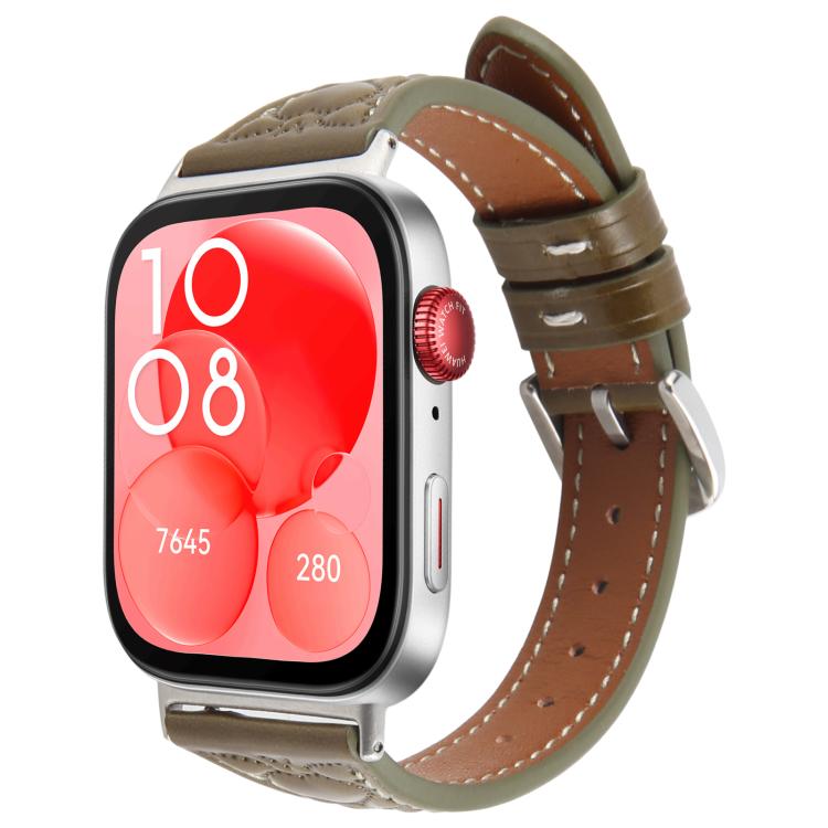 For Huawei Watch Fit 3 Metal Connector Heart-Shaped Embossed Leather Watch Band(Retro Green) by bashfashion