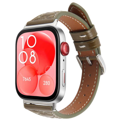For Huawei Watch Fit 3 Metal Connector Heart-Shaped Embossed Leather Watch Band(Retro Green) by bashfashion
