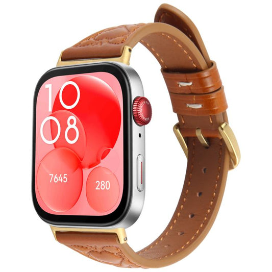 For Huawei Watch Fit 3 Metal Connector Heart-Shaped Embossed Leather Watch Band(Brown) by bashfashion