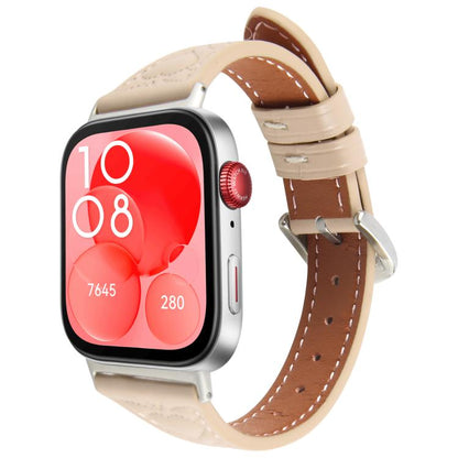 For Huawei Watch Fit 2 Metal Connector Heart-Shaped Embossed Leather Watch Band(Apricot) by bashfashion