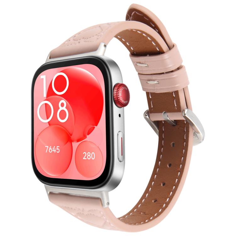 For Huawei Watch Fit 2 Metal Connector Heart-Shaped Embossed Leather Watch Band(Pink) by bashfashion