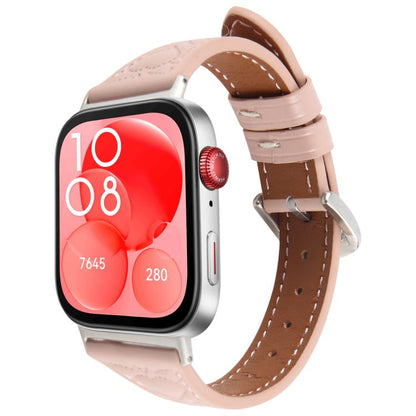For Huawei Watch Fit 2 Metal Connector Heart-Shaped Embossed Leather Watch Band(Pink) by bashfashion